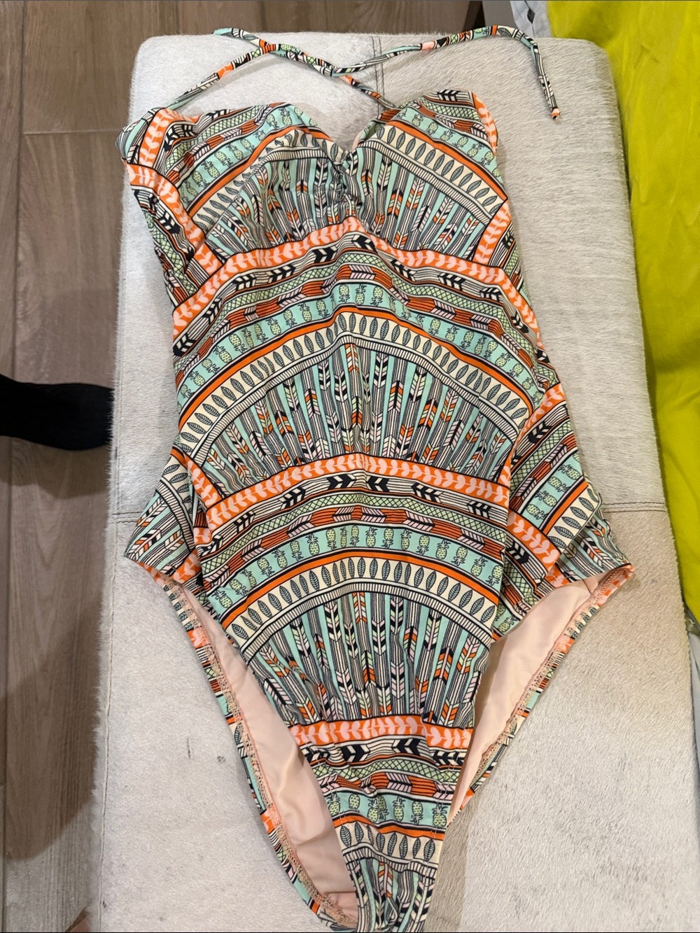Mara Hoffman One-Piece Swim Suit in Mint & Coral Aztec Print